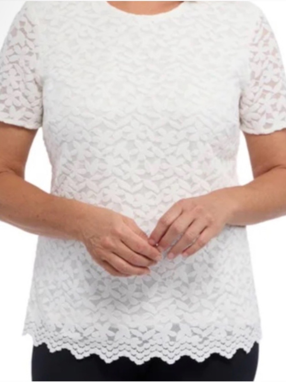 Lace Overlay Short-Sleeve Tee in White